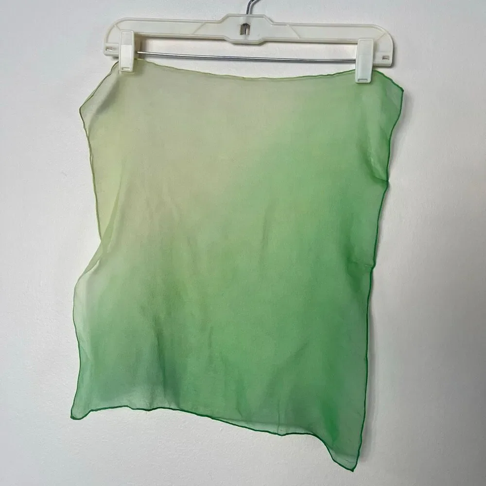 VTG Sheer Green Silk Crepe Scarf Hand-Rolled Edges 17” Square